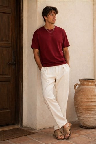 Erkek Bordo Oversize Fit Basic Tişört 6066