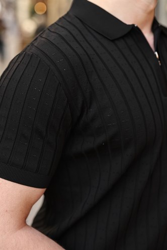 Siyah Polo Yaka Slim Fit Triko Erkek Tişört E7465