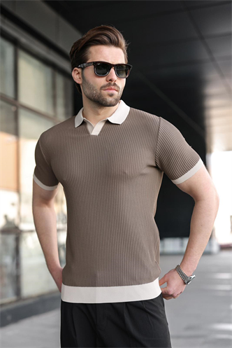 Açık Kahverengi Polo Yaka Triko Erkek Tişört E7464