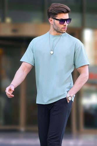 Çağla Yeşili Basic Oversize Erkek Tişört 7010