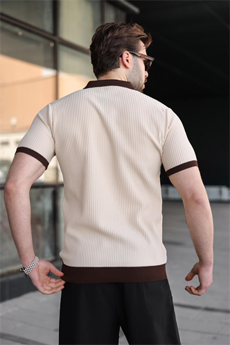 Taş Rengi Polo Yaka Triko Erkek Tişört E7464