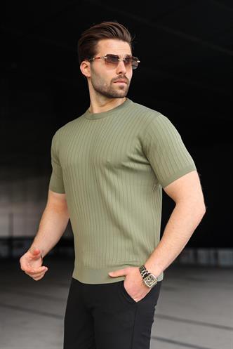 Haki Bisiklet Yaka Triko Erkek Tişört E7460
