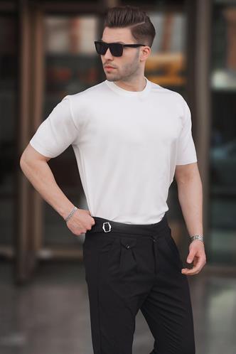 Beyaz Bisiklet Yaka Basic Erkek Tişört 6883