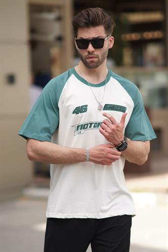 Ekru Baskılı Pamuklu Kısa Kollu Erkek Tişört 7034