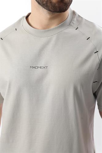 Boyalı Gri Baskılı Nakış Detaylı Erkek T-shirt E7108