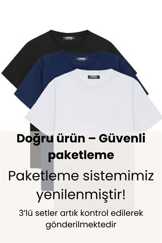 Basic Erkek 3lü Çoklu Tişört Lacivert,Siyah,Beyaz  7011