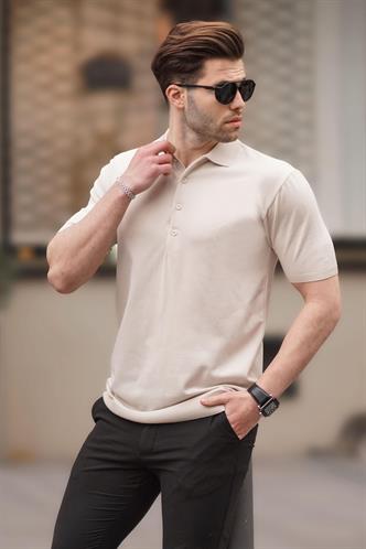 Taş Rengi Erkek Polo Yaka Düz Tişört 6878