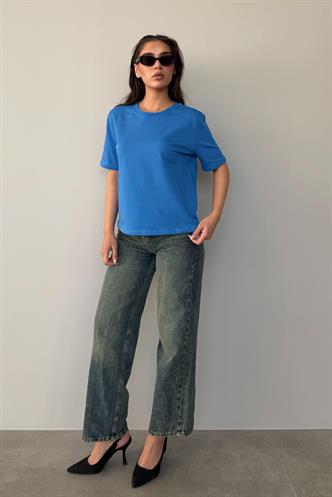Saks %100 Pamuk Vatkalı Oversize Kadın T-shirt Mg2442