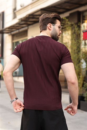 Madmext Erkek Bordo Triko Tişört 5684