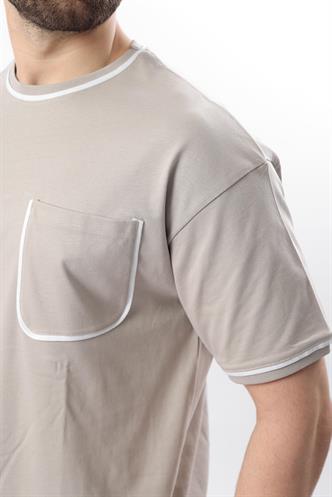 Boyalı Gri Cep Detaylı Erkek Tişört 6176