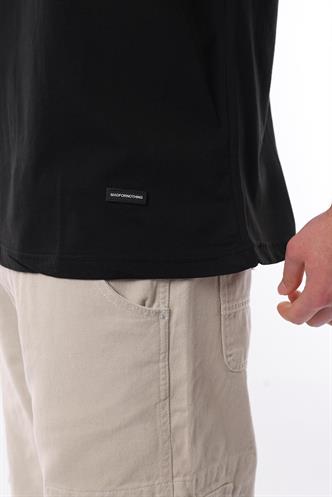 Siyah Bisiklet Yaka Şerit Detaylı Pamuklu Erkek T-shirt E7033