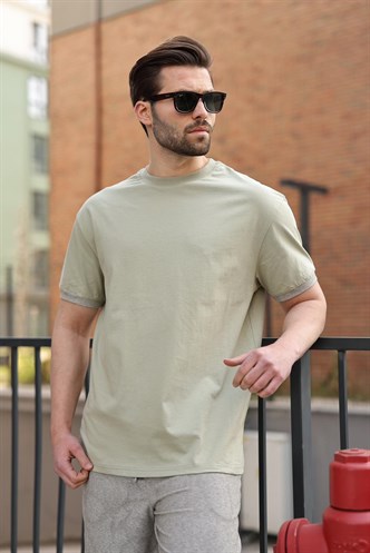 Mint Yeşili %100 Pamuklu Bisiklet Yaka Şort Tişört Takım E7359