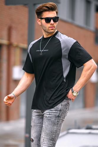 Siyah Bisiklet Yaka Oversize Tişört 7002