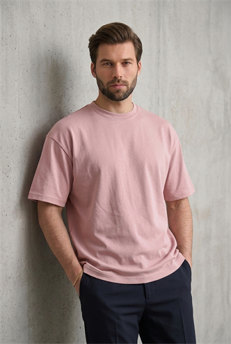 Erkek Toz Pembe Oversize Fit Basic Tişört 6066