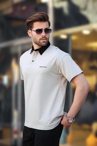 Madmext Boyalı Gri Düğmeli Polo Yaka Erkek T-shirt E7119