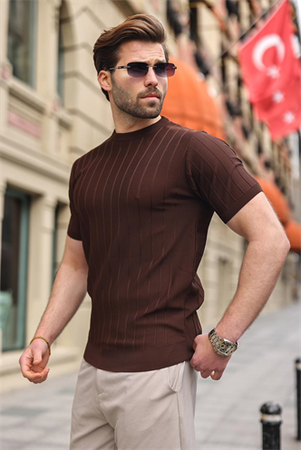 Madmext Erkek Kahverengi Tişört 5684