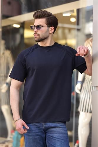 Lacivert Bisiklet Yaka Basic Erkek T-shirt E7138