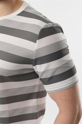 Haki Bisiklet Yaka Çizgili Erkek T-shirt E7118