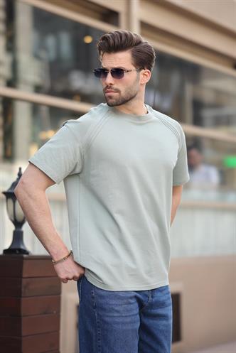 Mint Yeşili Bisiklet Yaka Basic Erkek T-shirt E7138