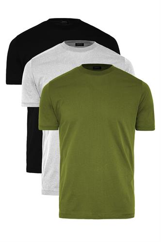 Basic Erkek 3lü Çoklu Tişört Siyah, Gri, Haki 7011