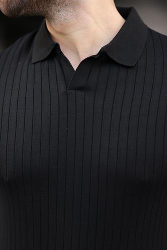 Siyah Polo Yaka Triko Erkek Tişört E7461