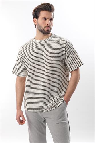 Siyah Bisiklet Yaka Pamuklu Çizgili Erkek T-shirt E7121