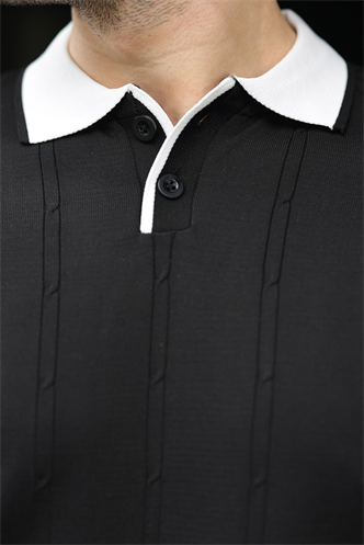 Siyah Polo Yaka Triko Erkek Tişört E7470