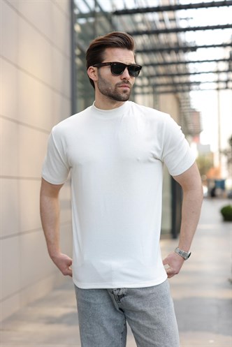 Ekru Bisiklet Yaka Basic Erkek T-shirt E7113