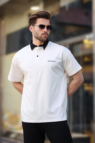 Madmext Ekru Düğmeli Polo Yaka Erkek T-shirt E7119
