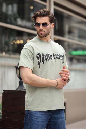 Mint Yeşili  Baskılı %100 Pamuk Erkek T-shirt E7141