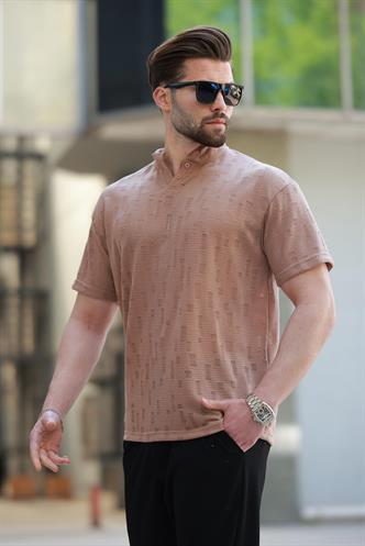 Kahverengi Hakim Yaka Erkek Basic Tişört E7148