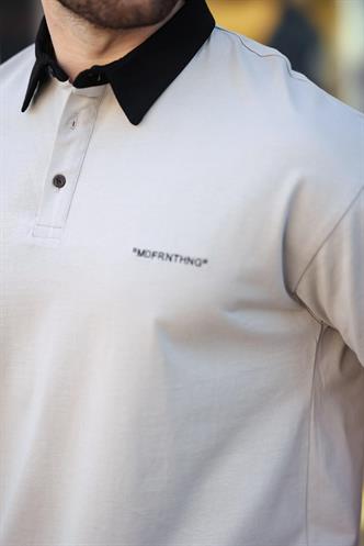 Madmext Boyalı Gri Düğmeli Polo Yaka Erkek T-shirt E7119