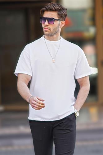 Beyaz Basic Oversize Erkek Tişört 7010