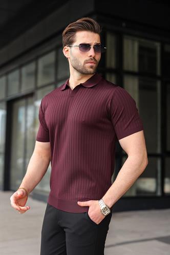Mürdüm Polo Yaka Triko Erkek Tişört E7461