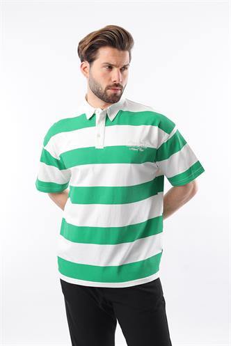 Yeşil Oversize Renk Bloklu Polo Yaka Tişört E7120