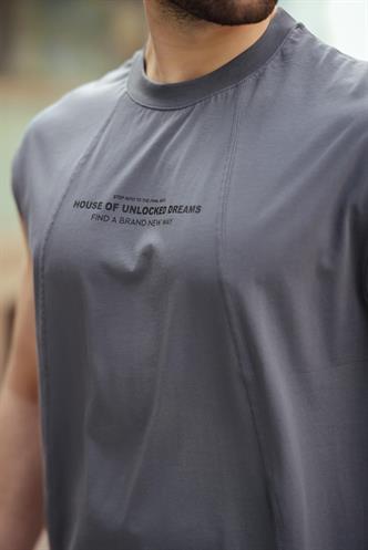  Madmext Füme Bisiklet Yaka Baskılı Erkek Tişört E7123