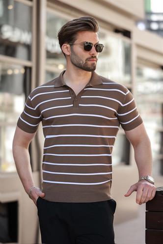 Vizon Çizgili Polo Yaka Erkek T-shirt E7405