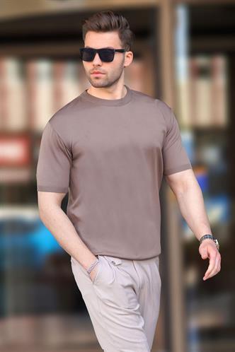 Kahverengi Bisiklet Yaka Basic Erkek Tişört 6883