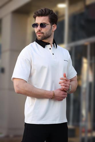 Madmext Ekru Düğmeli Polo Yaka Erkek T-shirt E7119