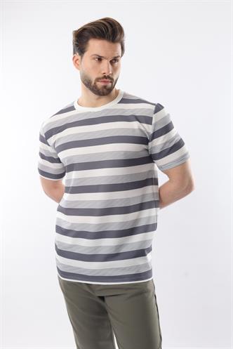 Füme Bisiklet Yaka Çizgili Erkek T-shirt E7118