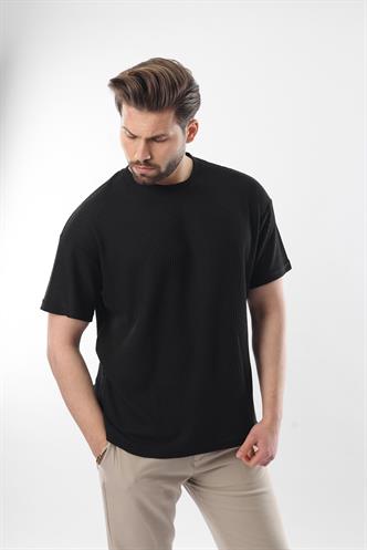 Siyah Bisiklet Yaka Erkek T-shirt E7127