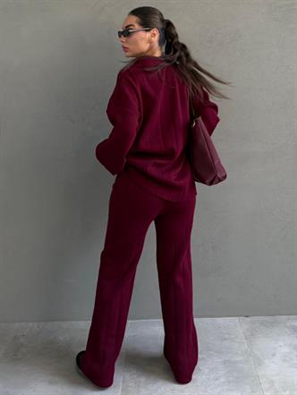 Bordo Rahat Kesim Dikiş Detaylı Kadın Triko Takım MG2584