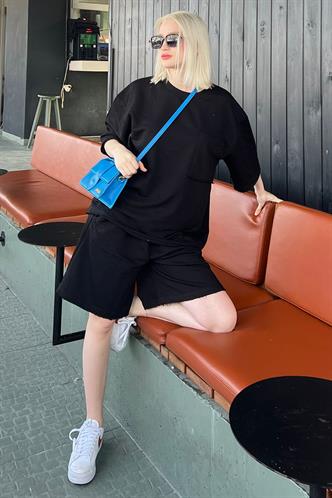 Siyah Kısa Kollu Şort Takım MG1981