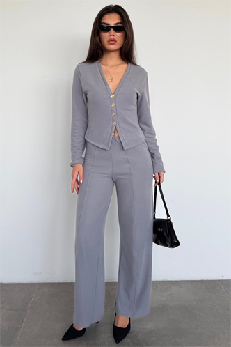 Füme Düğmeli Yumuşak Dokunuşlu İkili Hırka Pantolon Takım MG2651