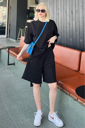 Siyah Kısa Kollu Şort Takım MG1981