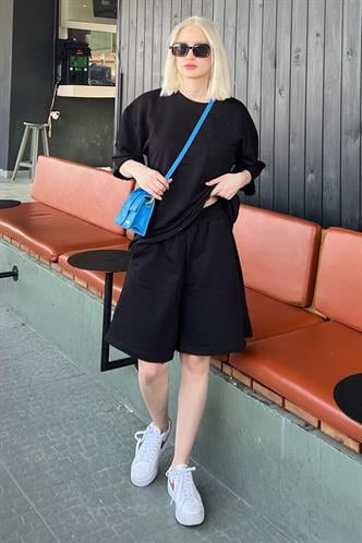 Siyah Kısa Kollu Şort Takım MG1981