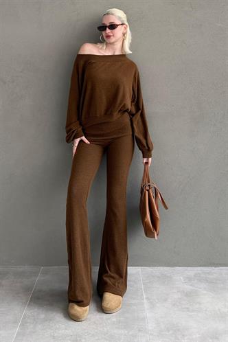 Kahverengi  Bluz Pantolon İkili Takım Mg2289