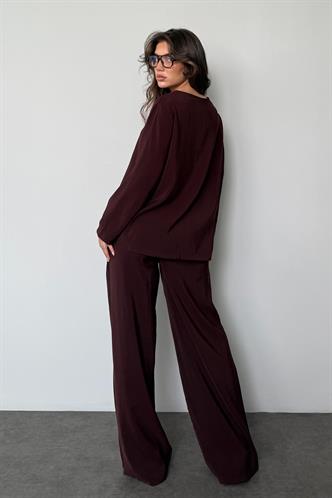 Kahverengi Önü Bağlamalı Alt Üst Takım Mg2473