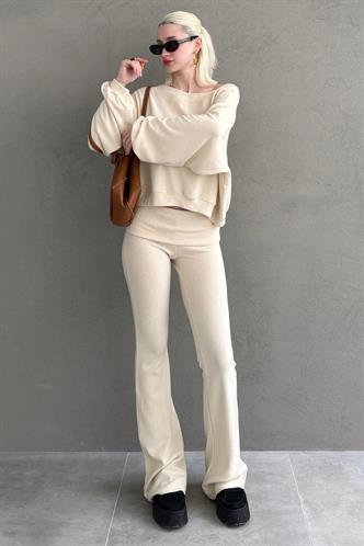 Bej Bluz Pantolon İkili Takım Mg2289