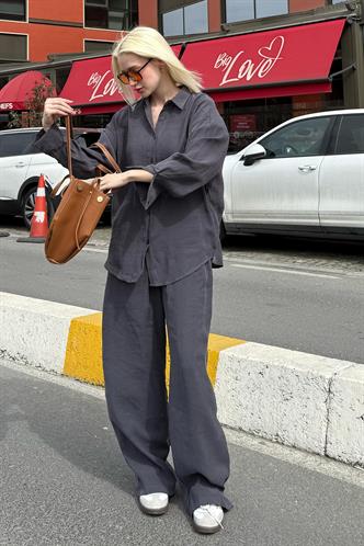 Füme Basic Kadın Gömlek Pantolon İkili Takım Mg2352